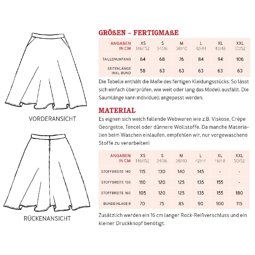Papierschnittmuster Halbtellerrock Frau Bella XS-XXL